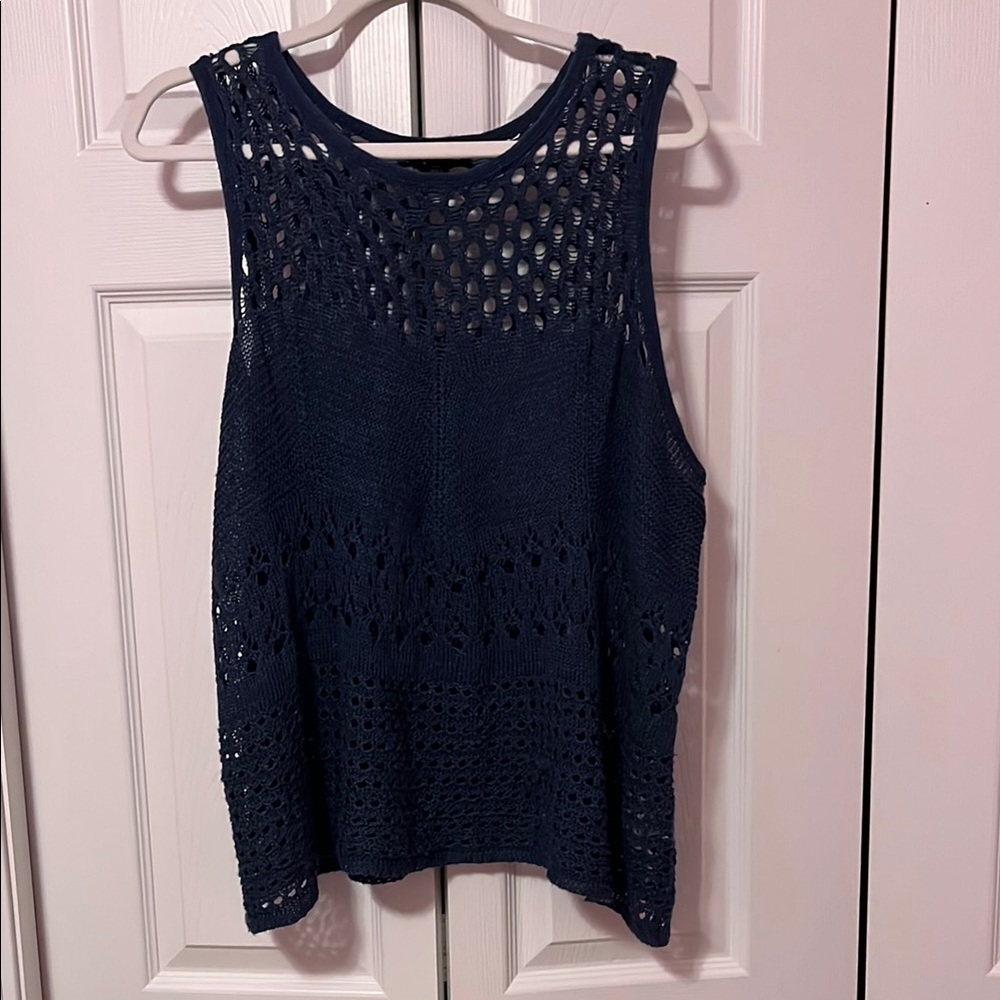 Navy Sleeveless Crochet Top
